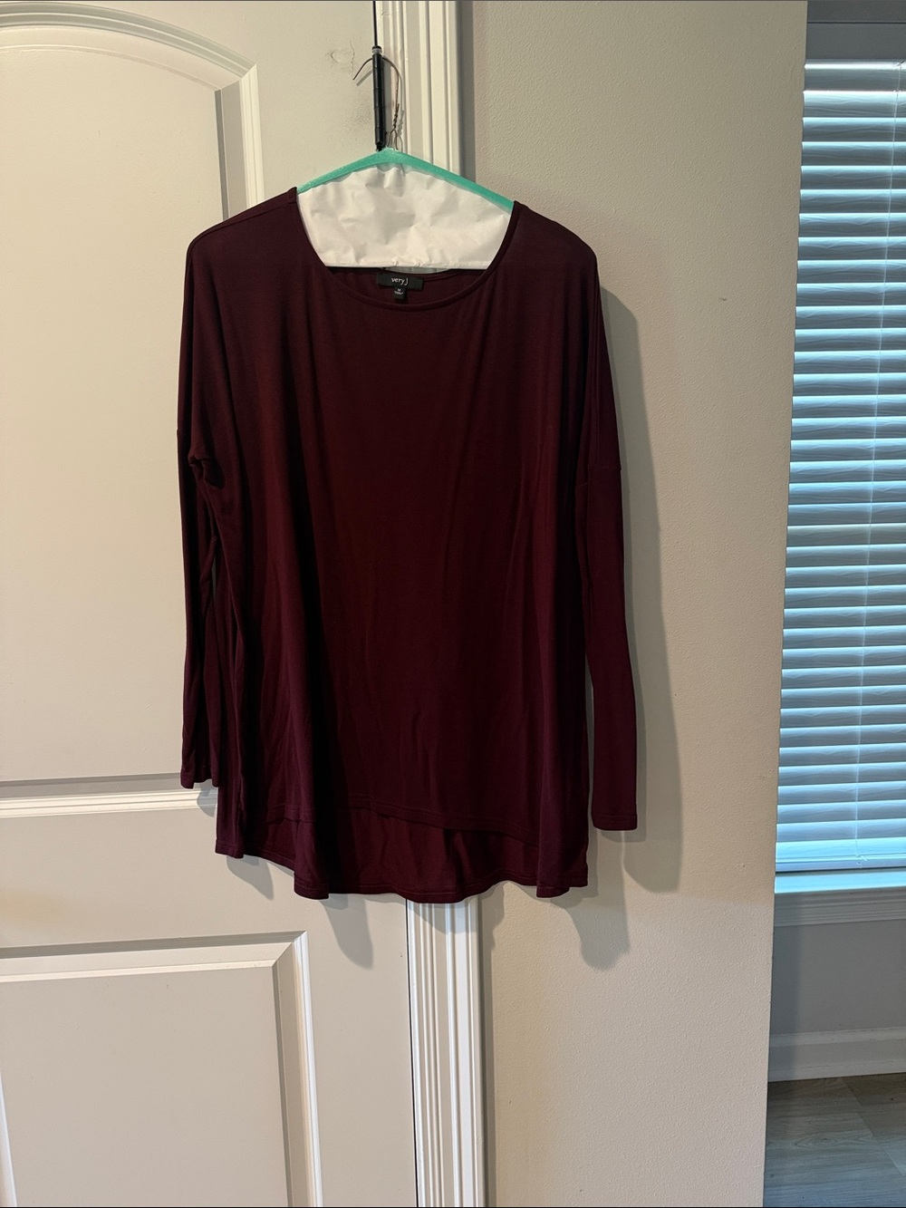 Very J Long Sleeve Scoop Neck Top - Burgundy Wine